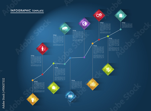 infographic template chart with colorful crystals and icons