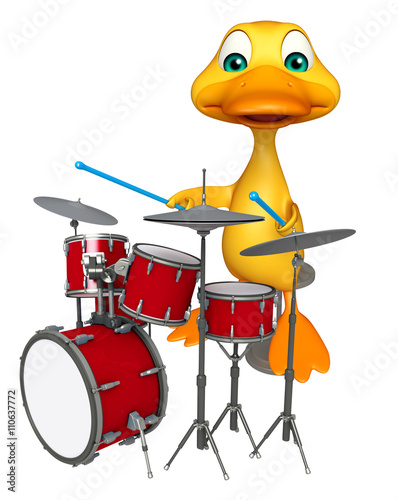 Duck cartoon character with drum