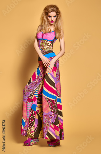 Fashion beauty woman in bright clothes.Expressive 
