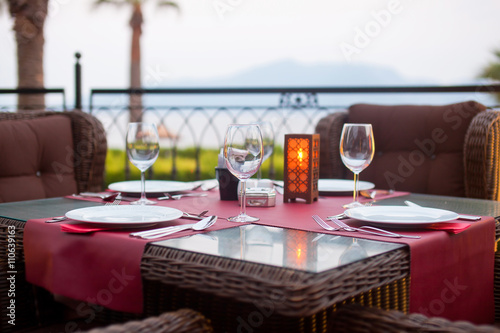 Served table in a restaurant outdoors