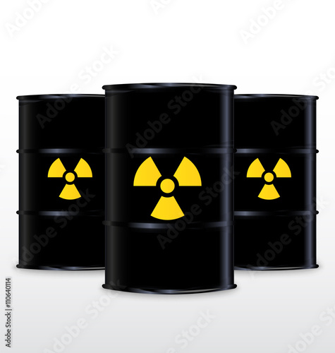 Black Barrel With Yellow Radioactive Symbol, Isolated On White Background