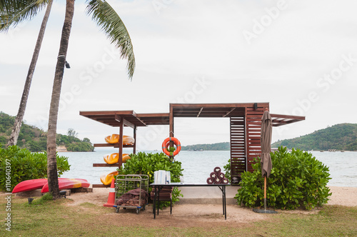 The kayak station on the beach near sea