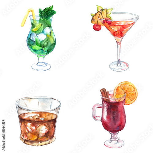 Wallpaper Mural Watercolor exotic drink alcohol cocktail set isolated Torontodigital.ca