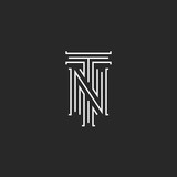 Initials NT letters logo, hipster monogram boutique emblem, compound T N letters for wedding invitation, combination TN symbol for business card