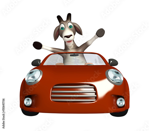 fun Goat cartoon character with car