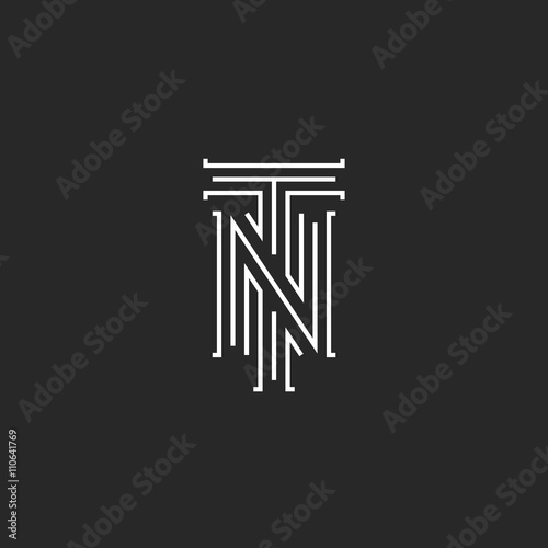 Initials NT letters logo, hipster monogram boutique emblem, compound T N letters for wedding invitation, combination TN symbol for business card photo