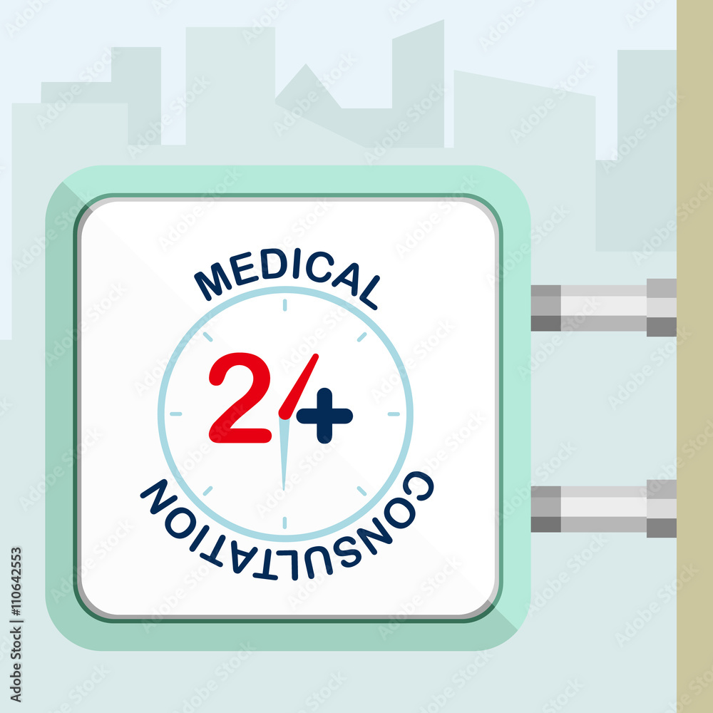 Twenty four available online medical consultation. Signboard concept. Twenty four available online medical consultation. Signboard concept.