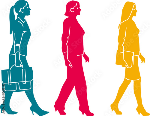 three businesswomen walking in a row