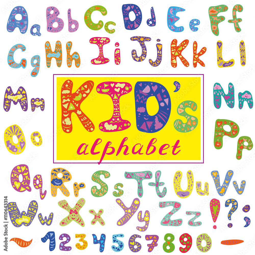 Alphabet in kid style. Vector with letters. Hand drawn font Alphabet in kid style. Vector with letters. Hand drawn font