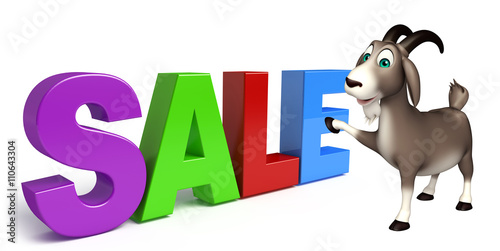 fun Goat cartoon character with big sale sign