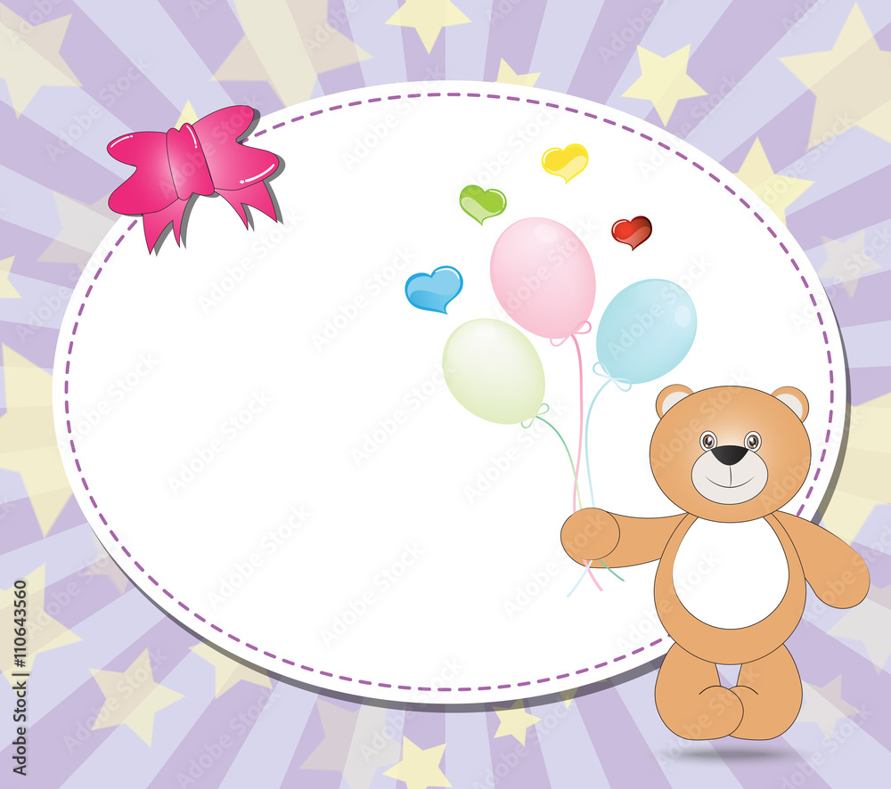teddy bear with balloons  on violet background