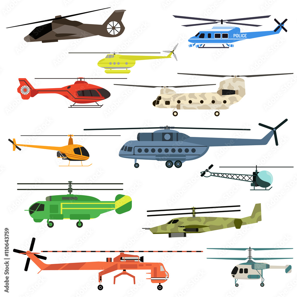 Helicopters vector set. 