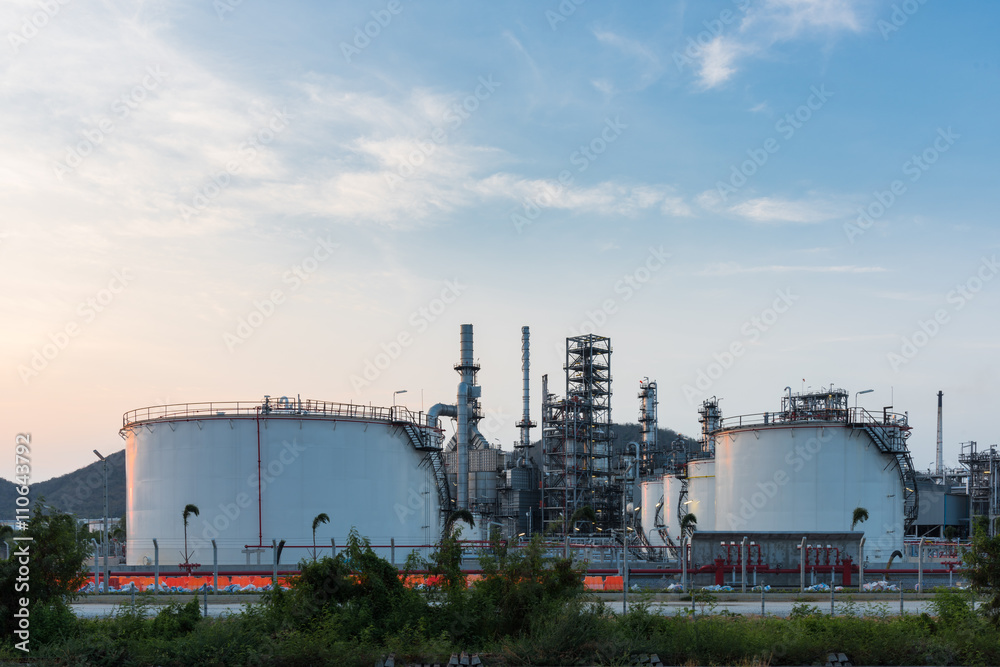 Oil Industry Refinery factory at Sunset, Petroleum Oil Industry Refinery factory at Sunset, Petroleum