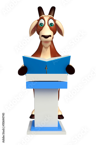 cute Goat cartoon character with speech stage © visible3dscience