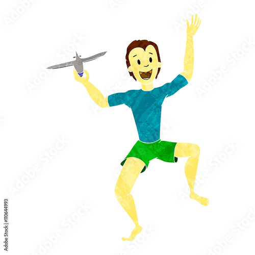 Boy Playing With Toy Aircraft colorized texture 3