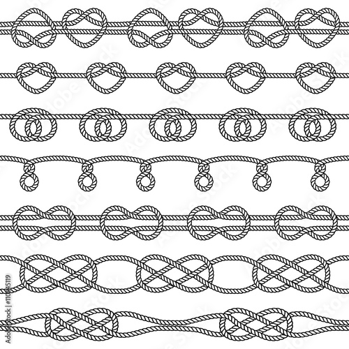 Set of rope knots. Decorative seamless elements
