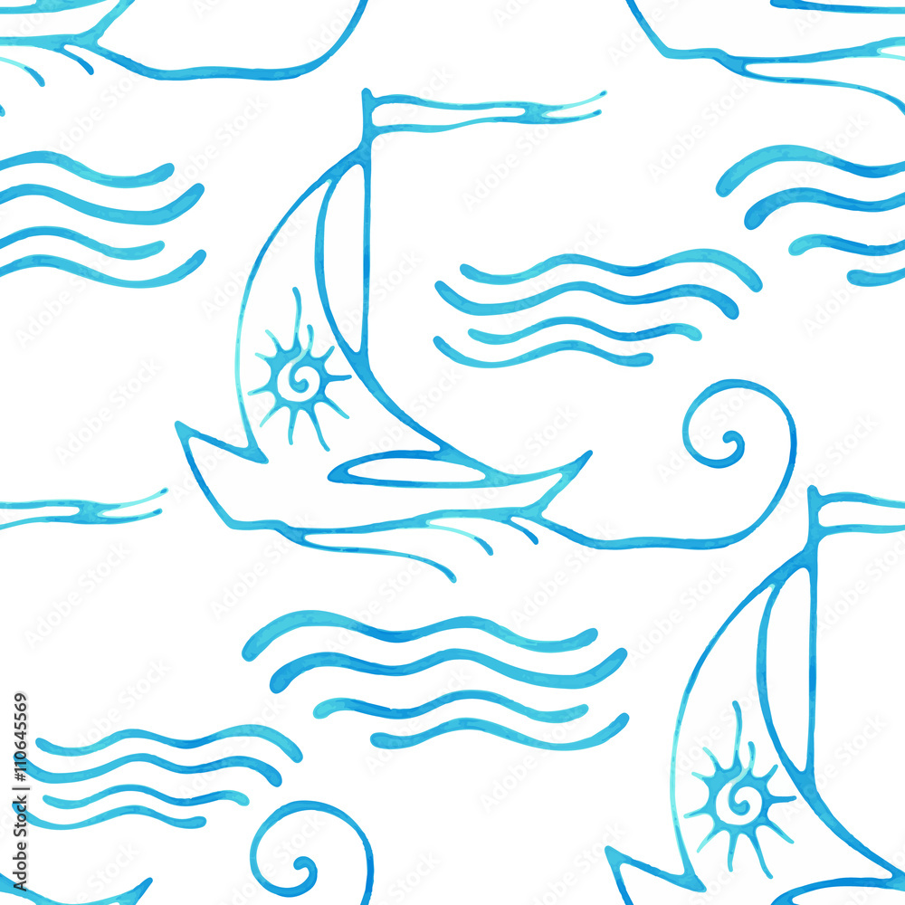 Obraz premium Seamless pattern with decorative sailing ships