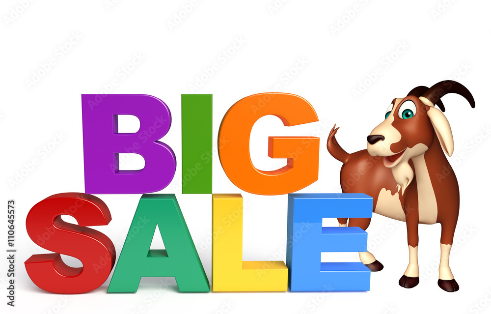 cute Goat cartoon character with big sale sign cute Goat cartoon character with big sale sign