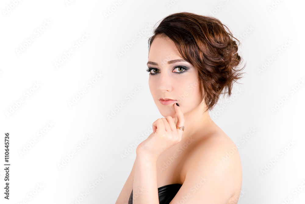 Beautiful young woman looking size in thoughtful and dreaming - white background. Portrait of a beautiful young woman
Beautiful young woman looking size in thoughtful and dreaming - white background. Portrait of a beautiful young woman