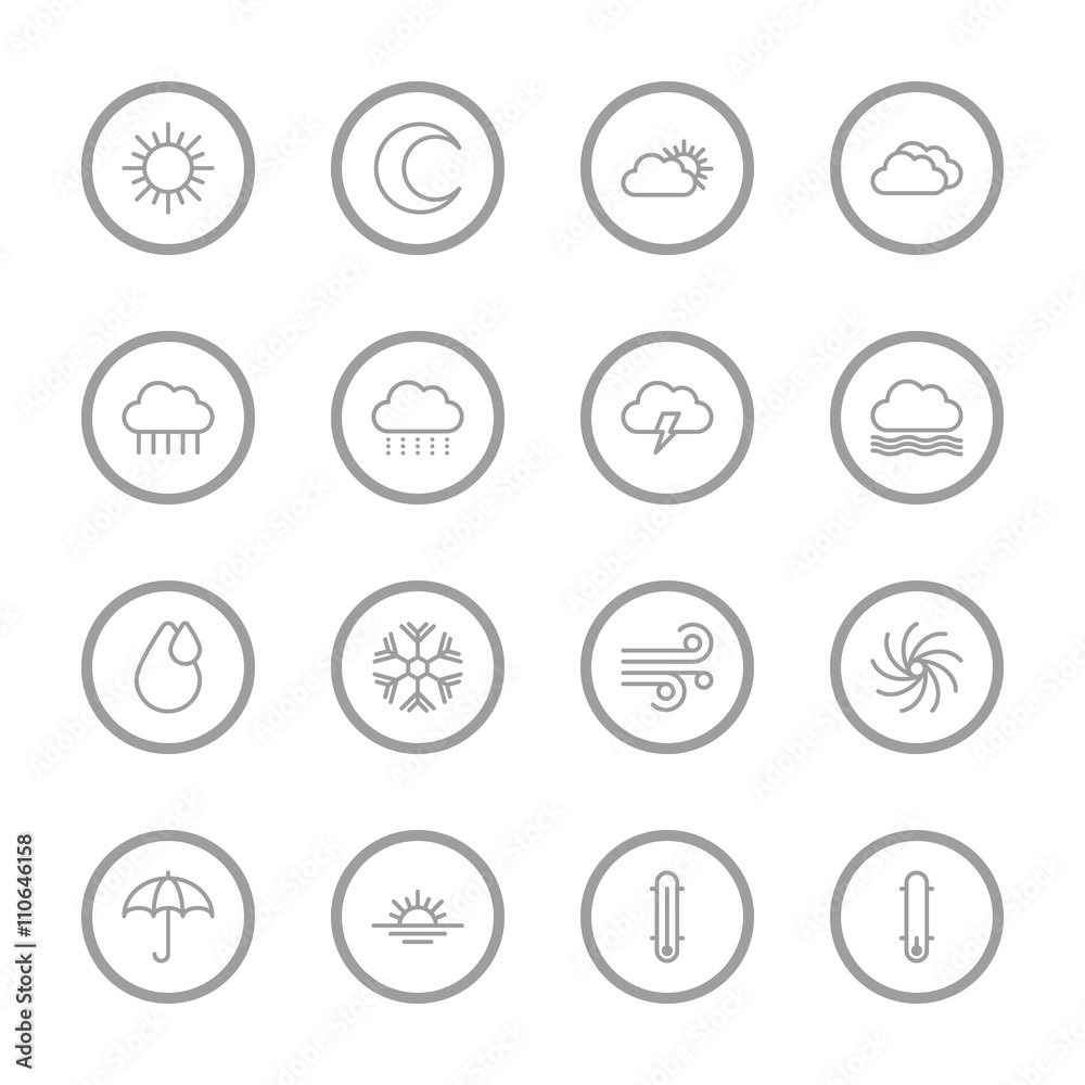 gray line weather icon set with circle frame for web design, user interface (UI), infographic and mobile application (apps) gray line weather icon set with circle frame for web design, user interface (UI), infographic and mobile application (apps)