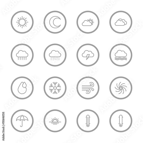 gray line weather icon set with circle frame for web design, user interface (UI), infographic and mobile application (apps)