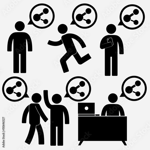 human figure and share icon in bubble talk message