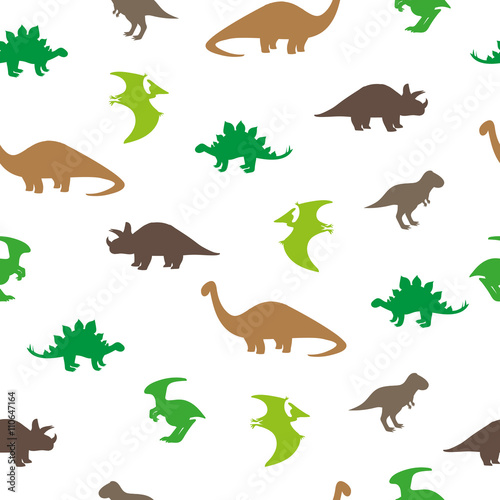 Dinosaurs seamless pattern. Silhouettes of dinosaurs isolated on white background. Vector wallpaper. 