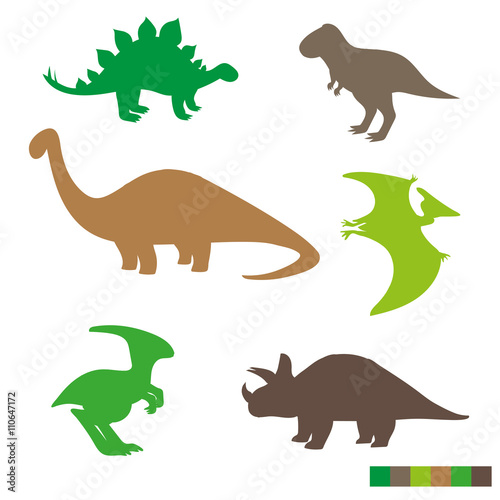 Cute dinosaurs silhouettes set. Collection of dino isolated on white background. Vector illustration. 