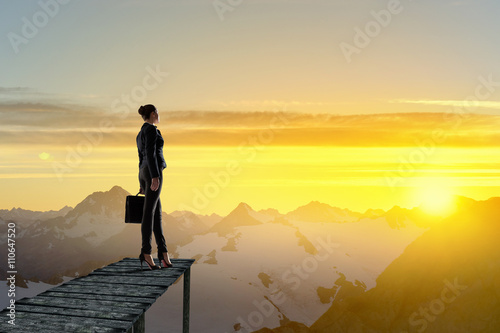Businesswoman stand on berth