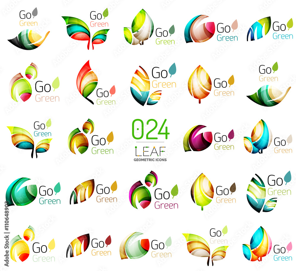 Set of colorful geometric leaves created with flowing wavy elements Set of colorful geometric leaves created with flowing wavy elements