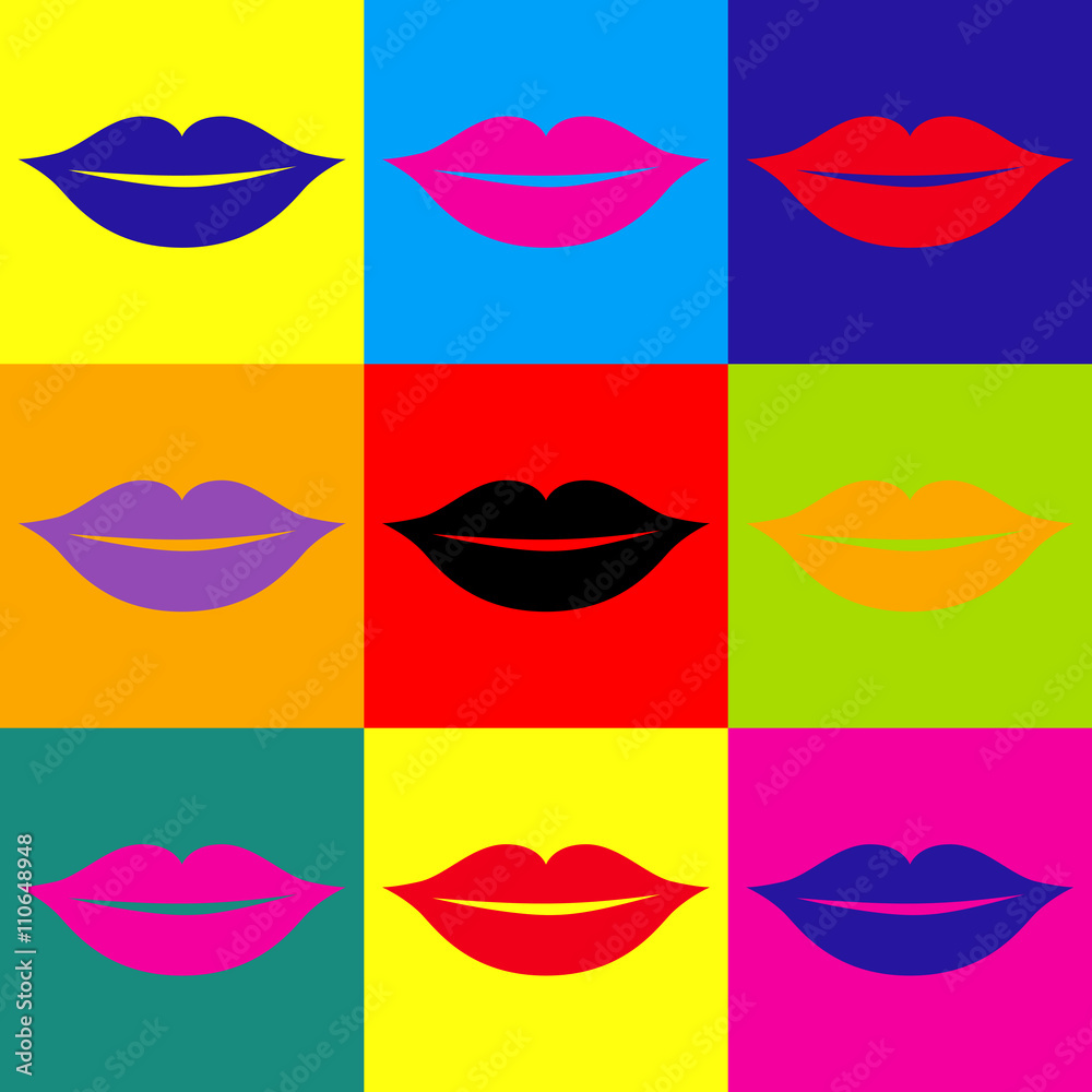 Lips sign. Pop-art style icons set