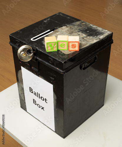 UK ballot box and childs' ABC blocks stating 