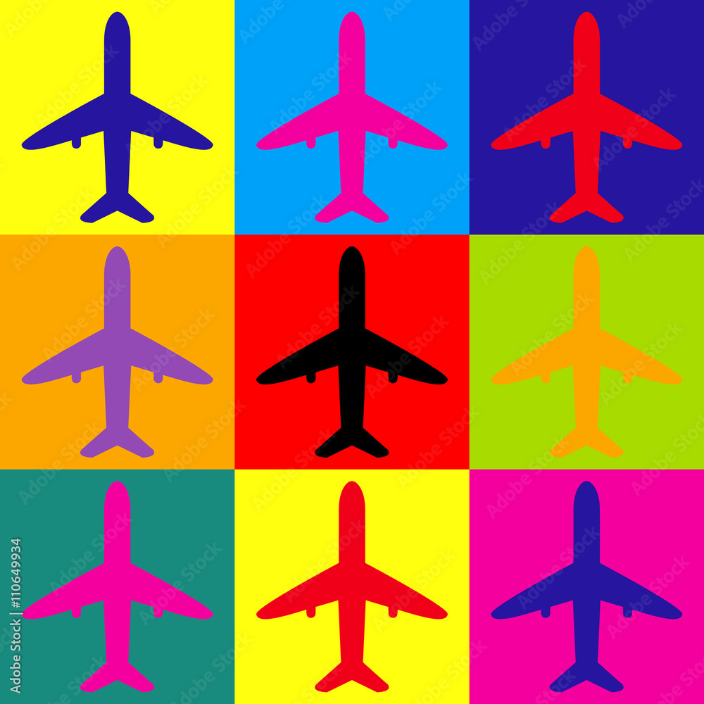 Airplane sign. Pop-art style icons set