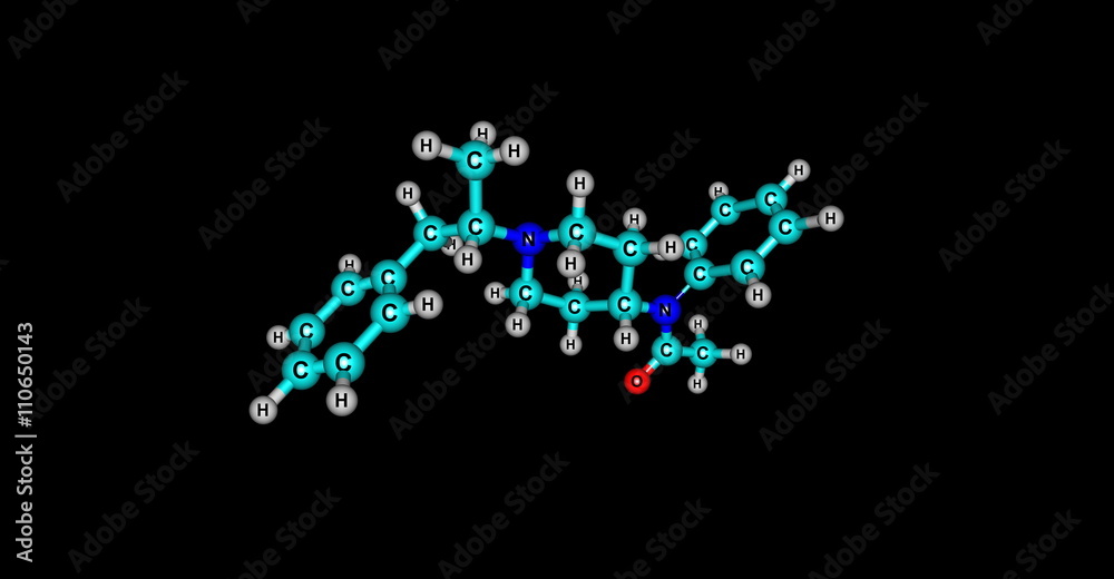 Methylacetylfentanyl molecular structure isolated on black Methylacetylfentanyl molecular structure isolated on black