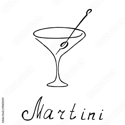Martini with olive vector. Figure coloring.