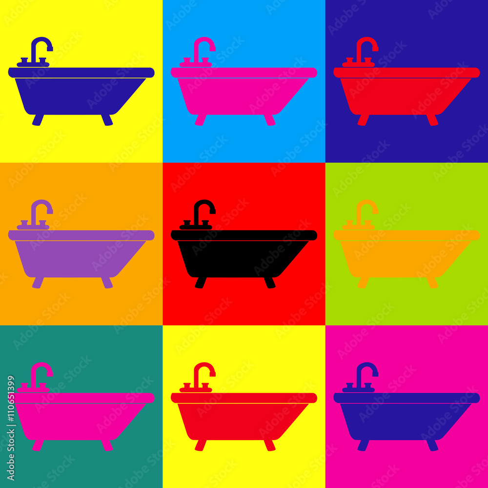 Bathtub sign. Pop-art style icons set