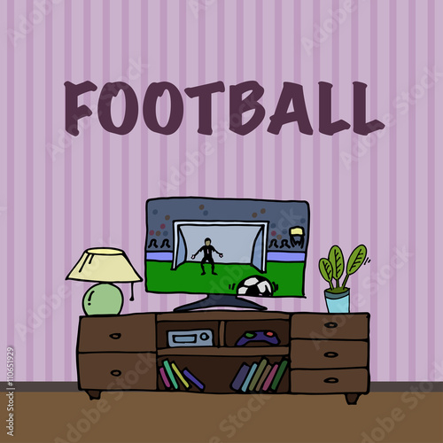 Television, TV watching football, soccer match 