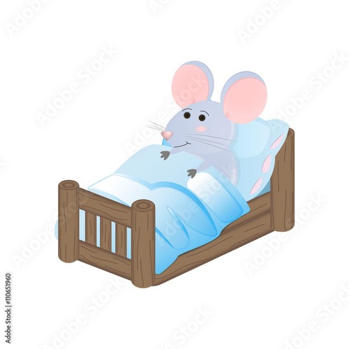 cute cartoon mouse in the bed