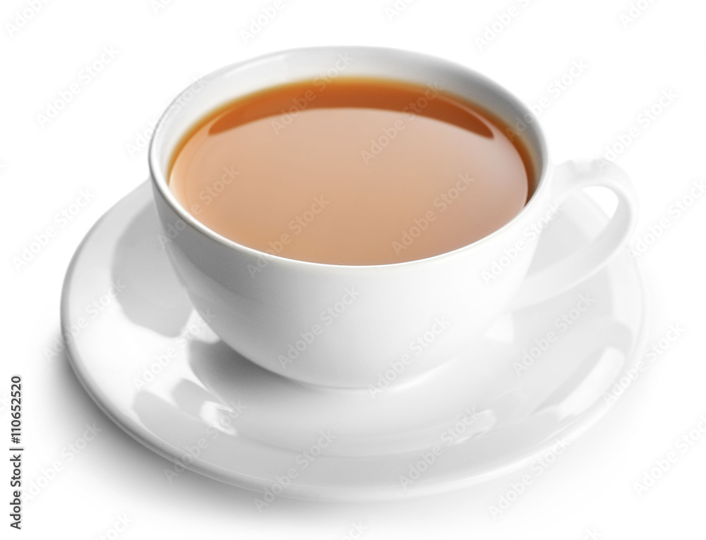 Porcelain cup of tea with milk isolated on white background Porcelain cup of tea with milk isolated on white background