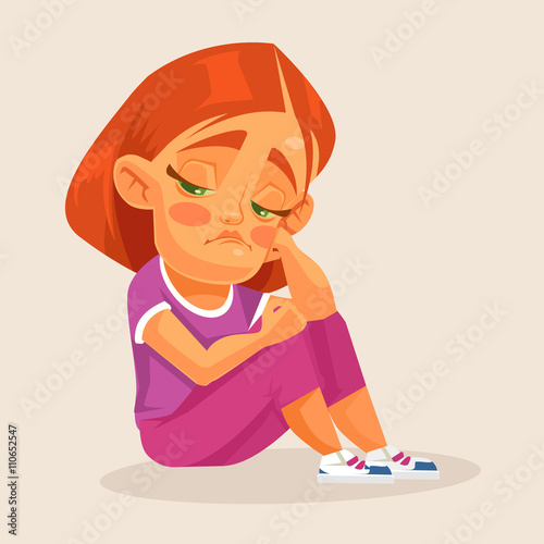 Sad girl. Vector flat cartoon illustration