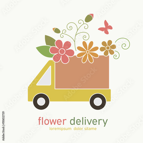Colored emblem of flower delivery truck