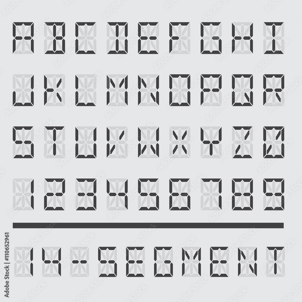 Set of digital alphabet of fourteen segment Stock Vector | Adobe Stock
