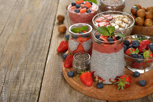 Chia pudding with strawberries and blueberries