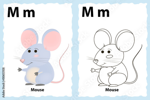 alphabet coloring book page with outline clip art to color. Letter M