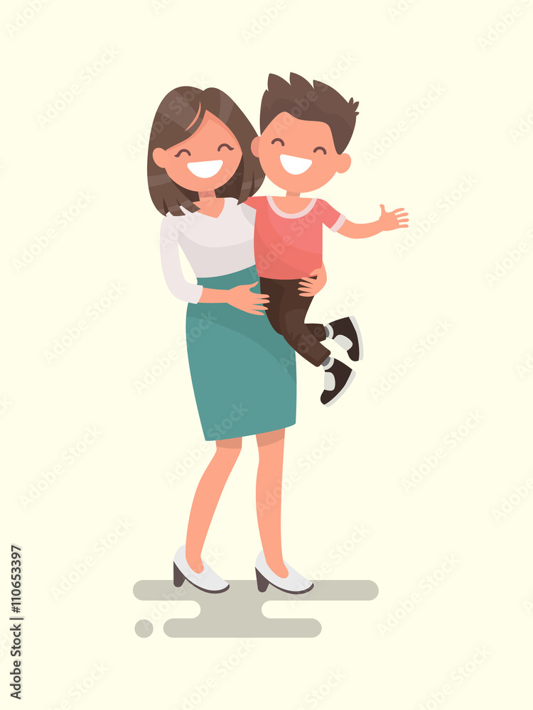 Mother's love. Mom and son. Vector illustration