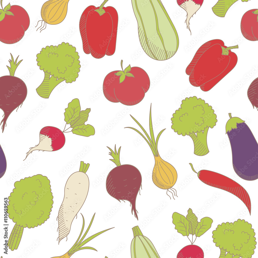 Seamless pattern with sketched vegetables Seamless pattern with sketched vegetables