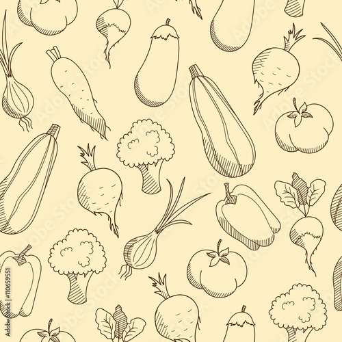Sketched vegetables seamless pattern