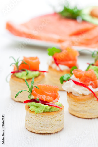 salted puff pastry stuffed with cream cheese and smoked salmon
