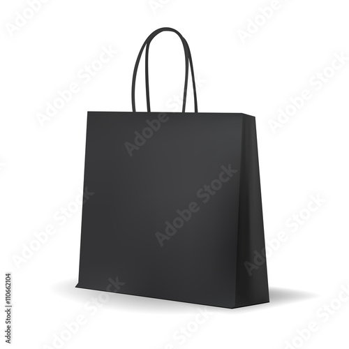Empty Black Shopping Bag  for advertising and branding. MockUp Package. Vector Illustration.