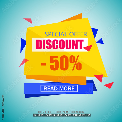 Discount Sale Paper Banner Design. Big Sale tag. Sale poster.50% off. Special Offer Tag.Sale Vector Illustration for Promotional brochure,poster,advertising shopping flyer, discount,banner.
